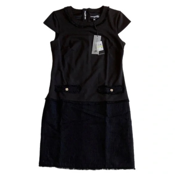 karl lagerfeld black tweed dress Karl Lagerfeld Dress Black and White Tweed Size 2  Poppy's Vintage Clothing